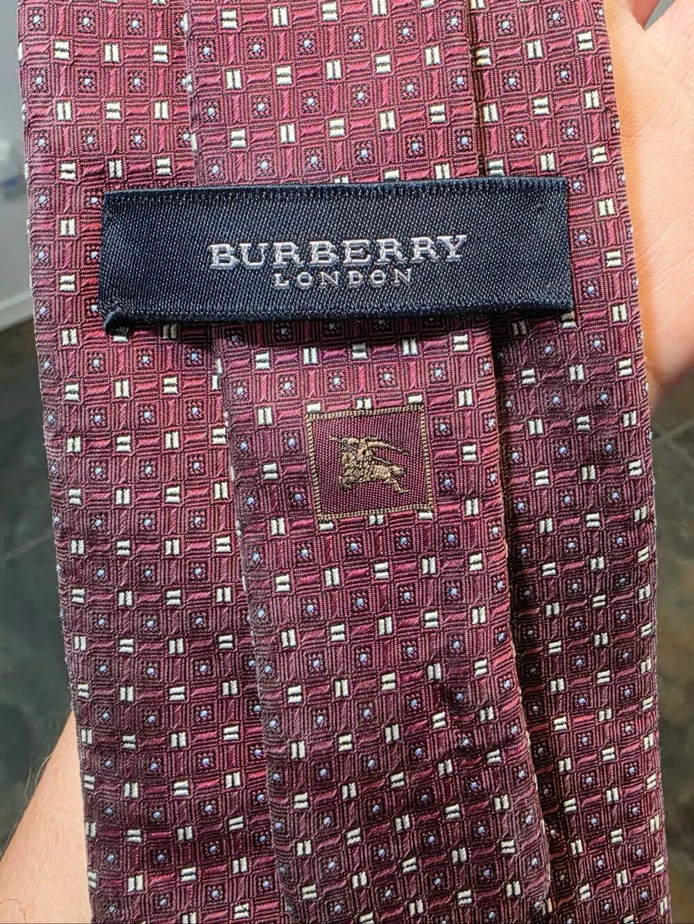 Burberry London Red Geometric Silk Tie Necktie Luxury